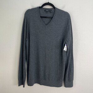 NEW Theory Mens XL Charcoal Gray Merino Wool Blend‎ V Neck Sweater Pullover Knit